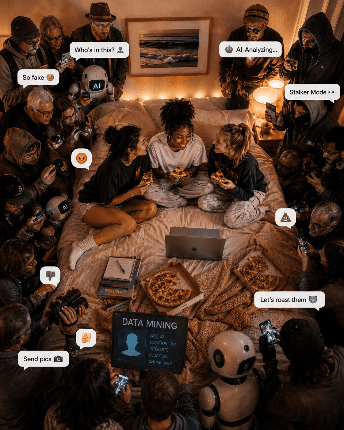 The same bedroom moment exposed to strangers and data systems