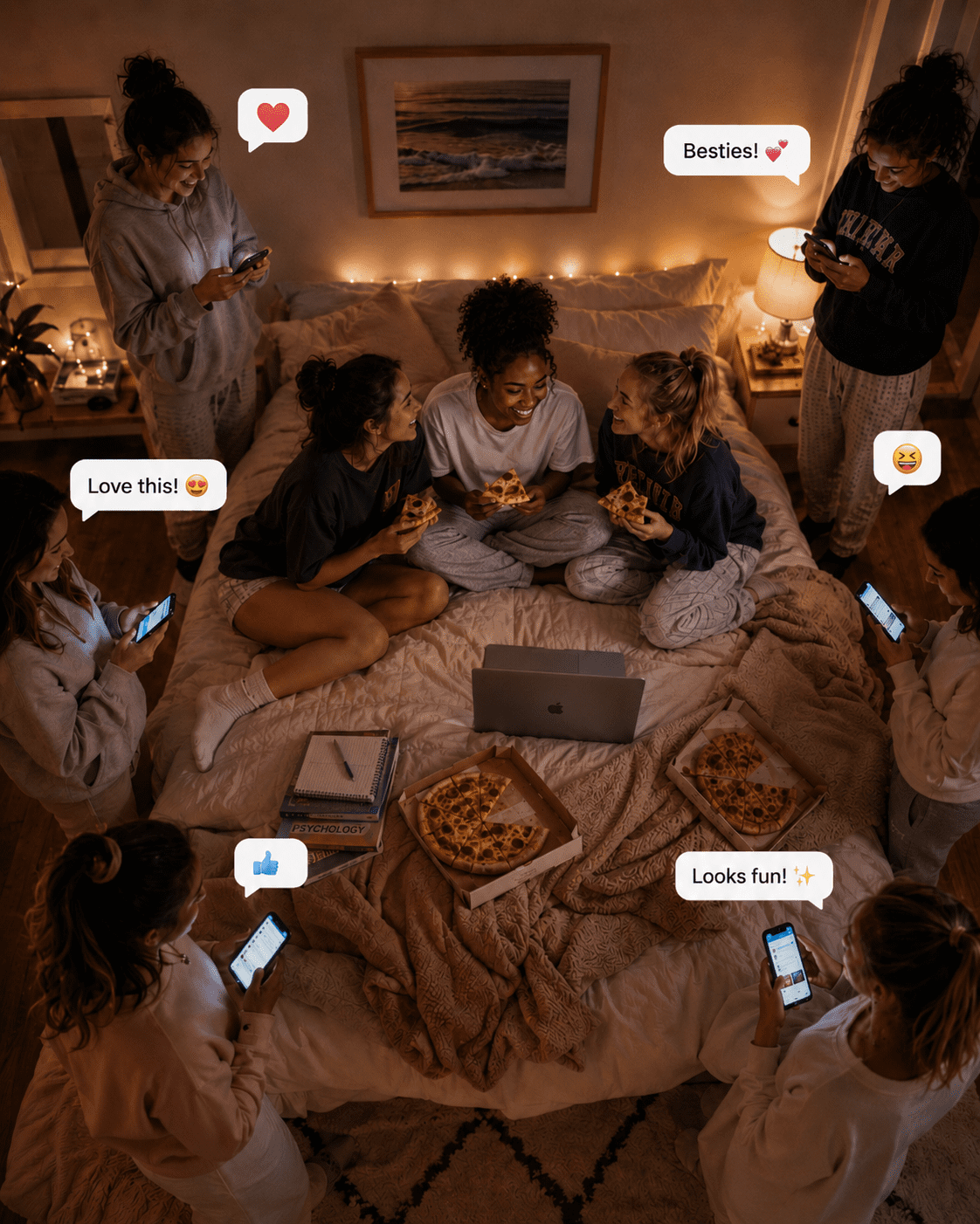 A private bedroom moment shared with close friends